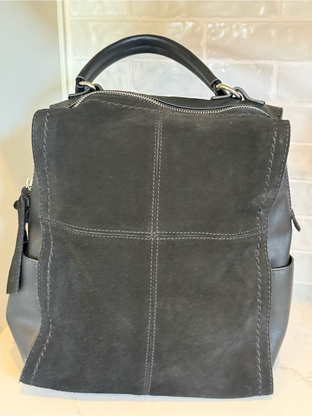 Moda Luxe Black Leather & Suede
Backpack Purse Convertible Top
Handle Bag Purse
